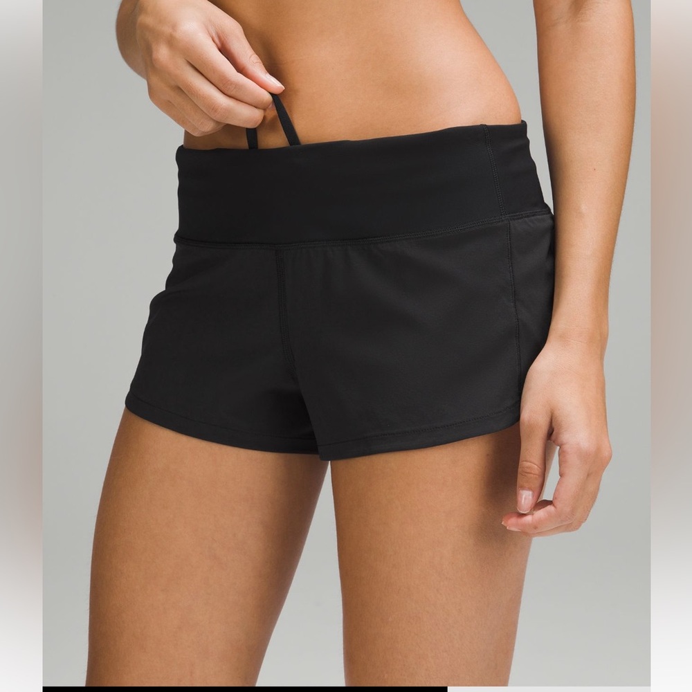 VGUC Lululemon Speed Shorts, low rise, 2.5” inseam, black, size 8.